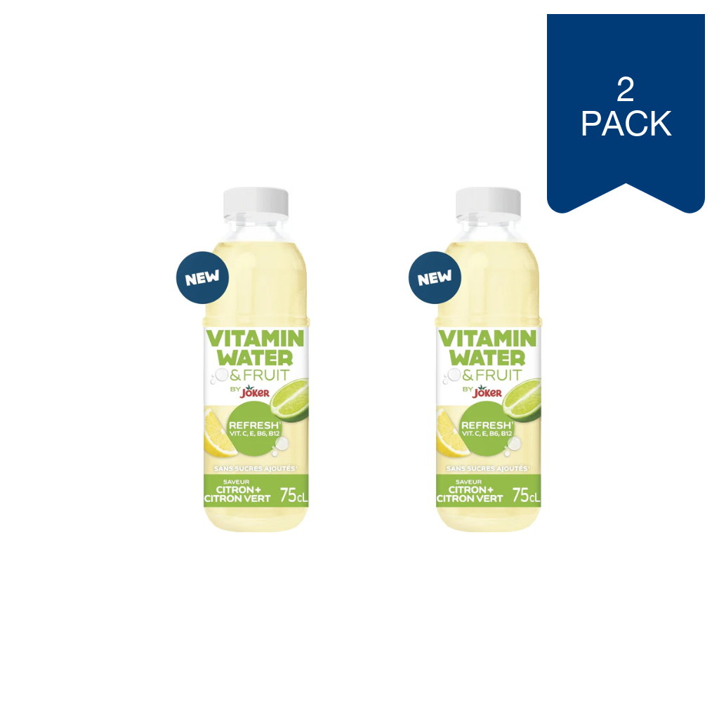 JOKER Boisson vitamin water & fruit citron citron vert sans sucre ajouté 75cl (Lot de 2)