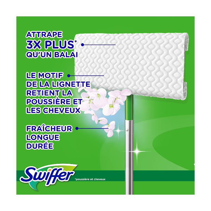 Swiffer Kit de Démarrage Nettoyant pour Sol avec 1 Manche, 8 Lingettes Sèches & 3 Lingettes Humides