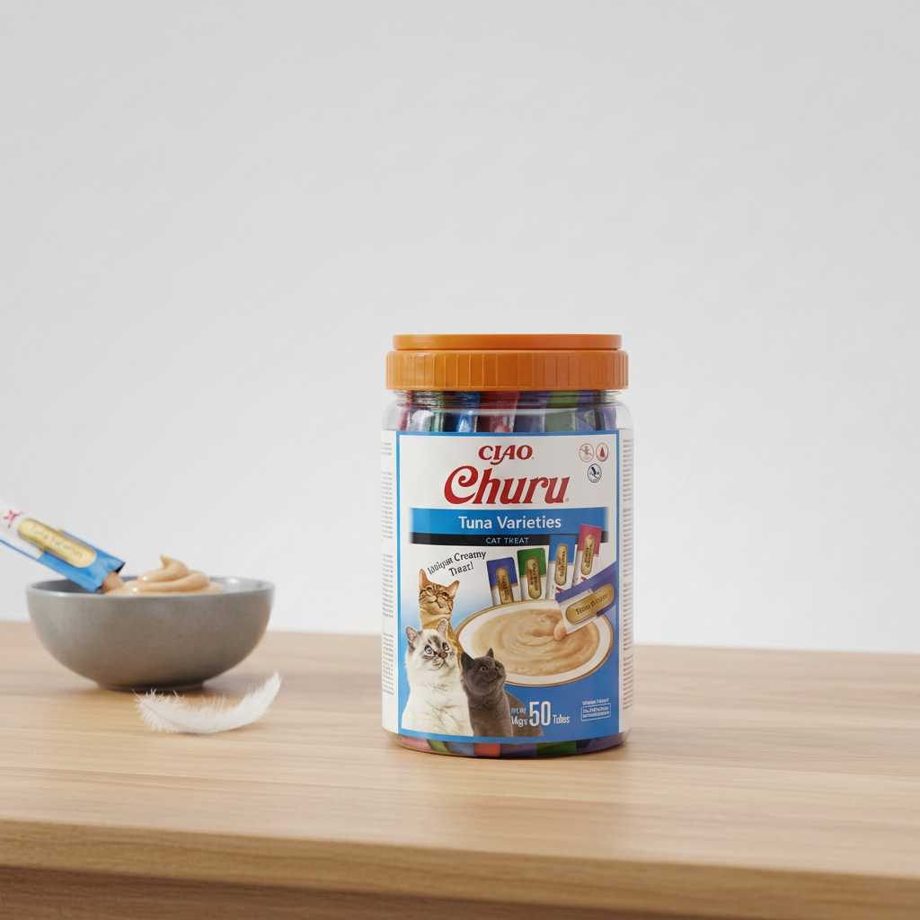 INABA Churu Friandises et nourriture pour chat, Saveur thon, Lot multiple de 50, Protéines de thon haut de gamme
