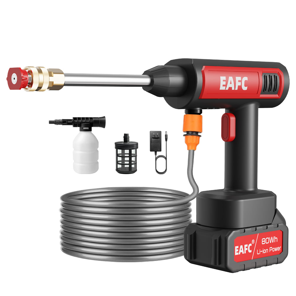 EAFC Nettoyeur haute pression sans fil portable, pistolet à eau électrique à batterie extra-grande capacité avec pulvérisateur de mousse