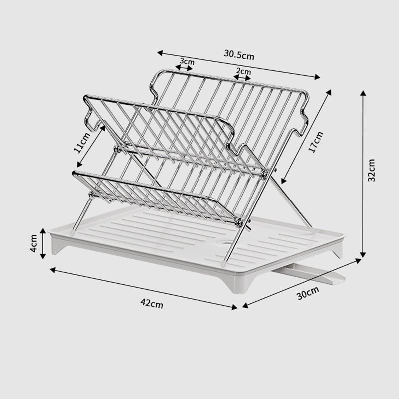 Maxcook Égouttoir à Vaisselle Pliable en Acier Inoxydable à 2 Niveaux avec Bac d'Égouttement Amovible, Égouttoir à Vaisselle Pliable Gain de Place pour Plan de Travail de Cuisine, Organisateur Support pour Assiettes Bols Tasses