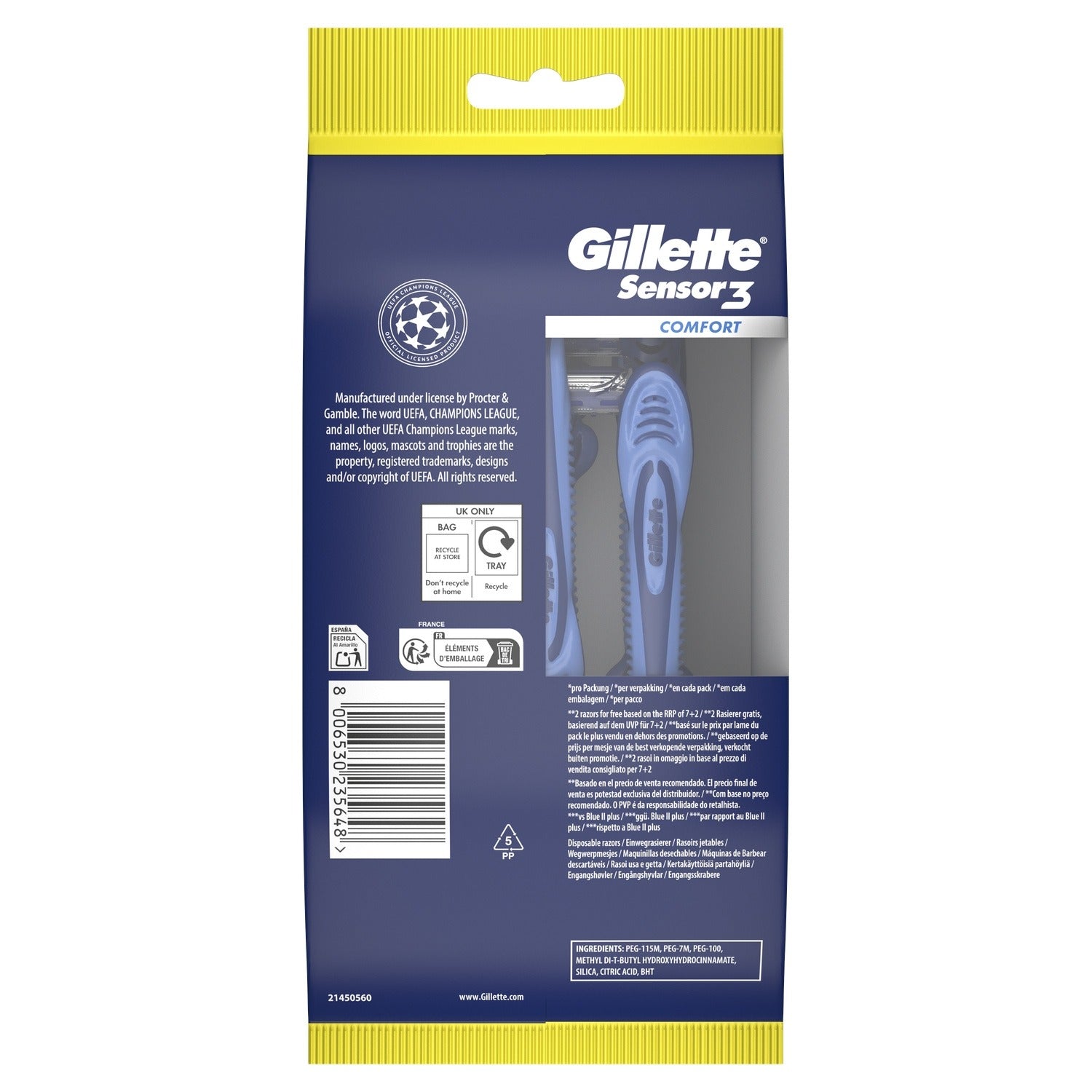 GILLETTE Rasoirs jetables Sensor3 x7+2 offerts