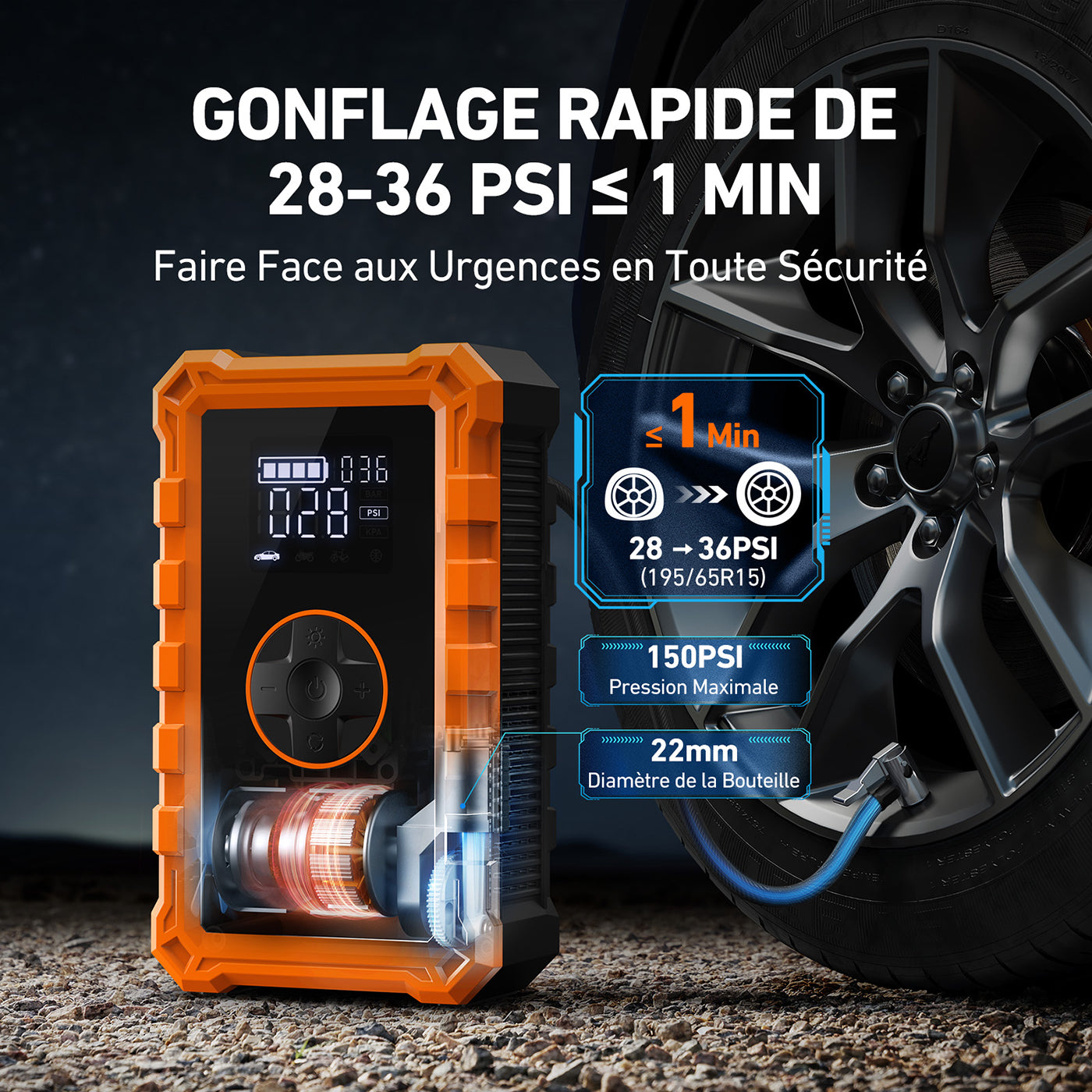 ASTROAI S8 Air Jump Starter avec compresseur d’air, démarrer de voiture portable 1500 A (6,0 L essence/3,0 L diesel), gonfleur de pneu sans fil 150 psi avec arrêt automatique
