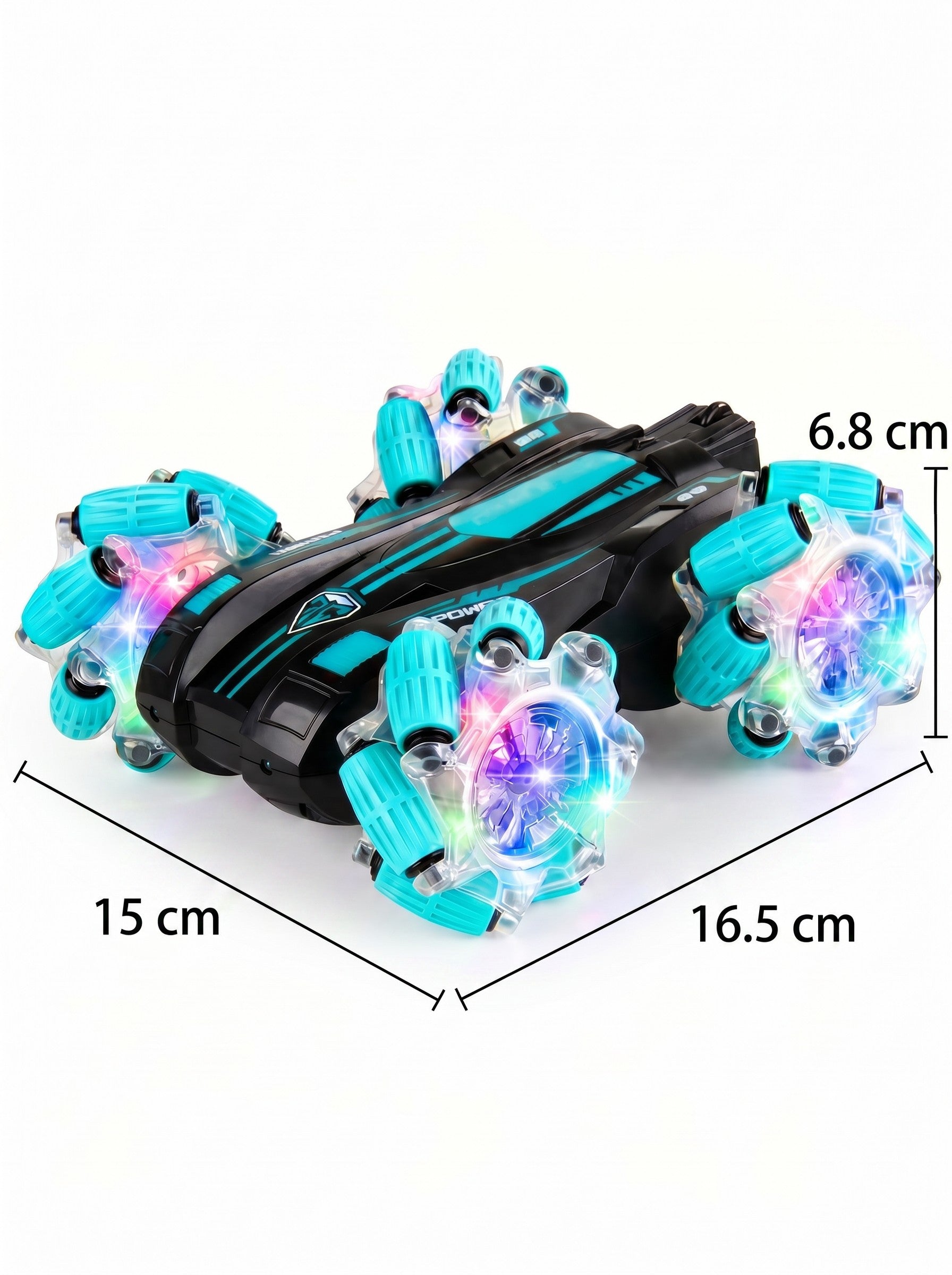 Voiture cascade RC 4x4 double face, roues Mecanum 9cm LED, drift latéral rotation 360°, véhicule antichoc intérieur extérieur, jouet enfant, vert 1 unité
