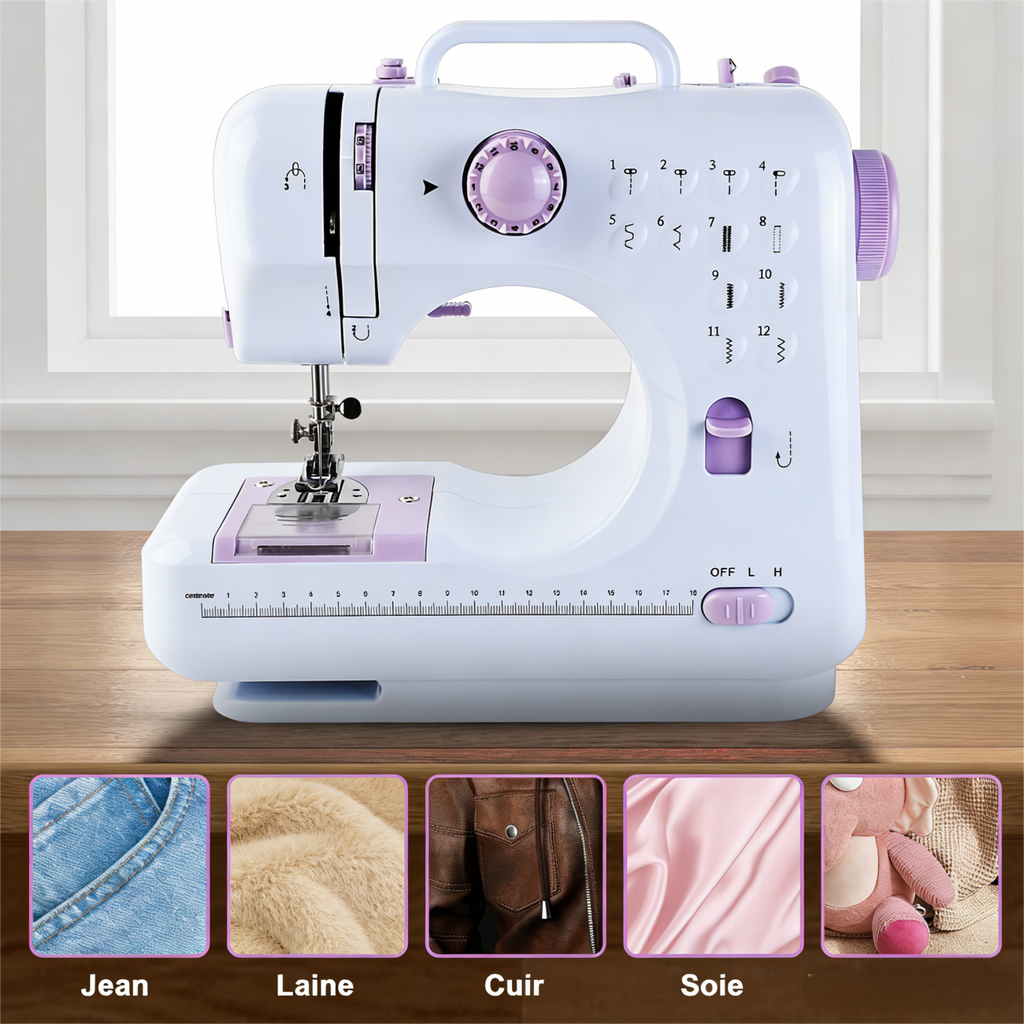 IAGREEA Mini machine à coudre YASM-505A Violet pour débutants, marche arrière, portable, multifonction, réparations domestiques et loisirs créatifs, 12 points intégrés