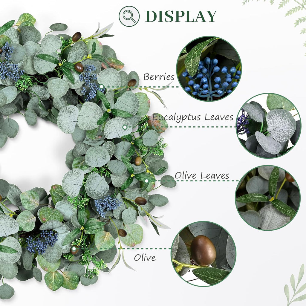 DDHS Couronne d'eucalyptus olive 24 pouces - 1 pièce