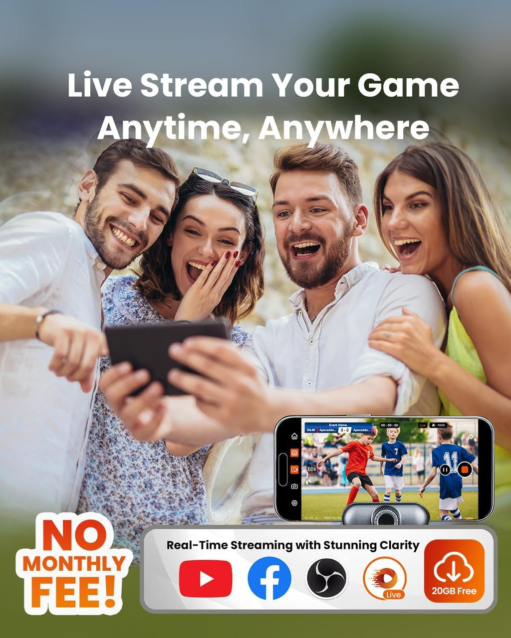 XbotGo (Cadeaux pour les fans de football) Caméléon Caméra d’action IA pour sports collectifs 4K 60 ips - Suivi automatique football et basket-ball