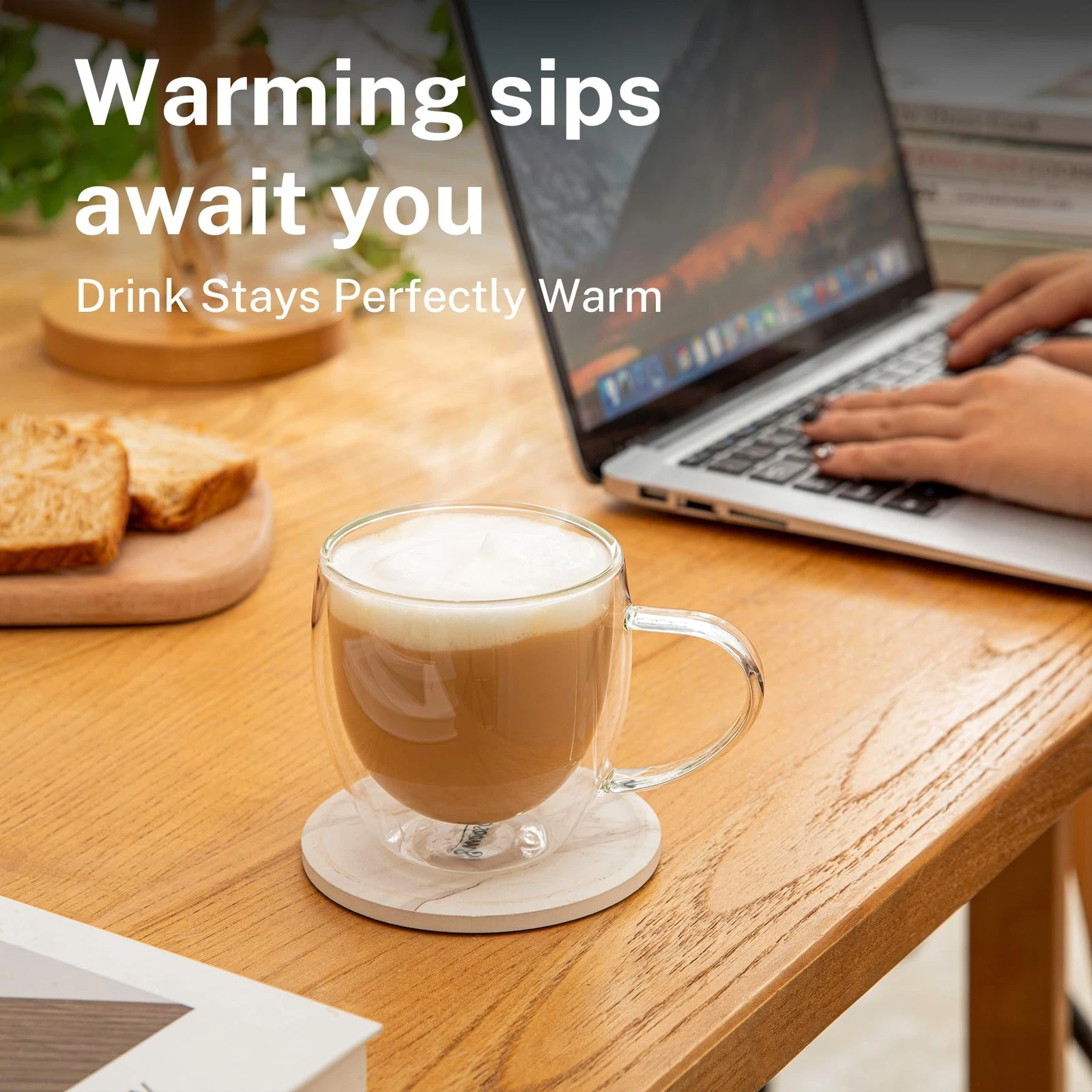 Lot de 2 Tasses à Café en Verre Double Paroi avec Anse, 250ml Verre Transparent Isotherme pour Boissons Chaudes et Froides, Latte, Cappuccino