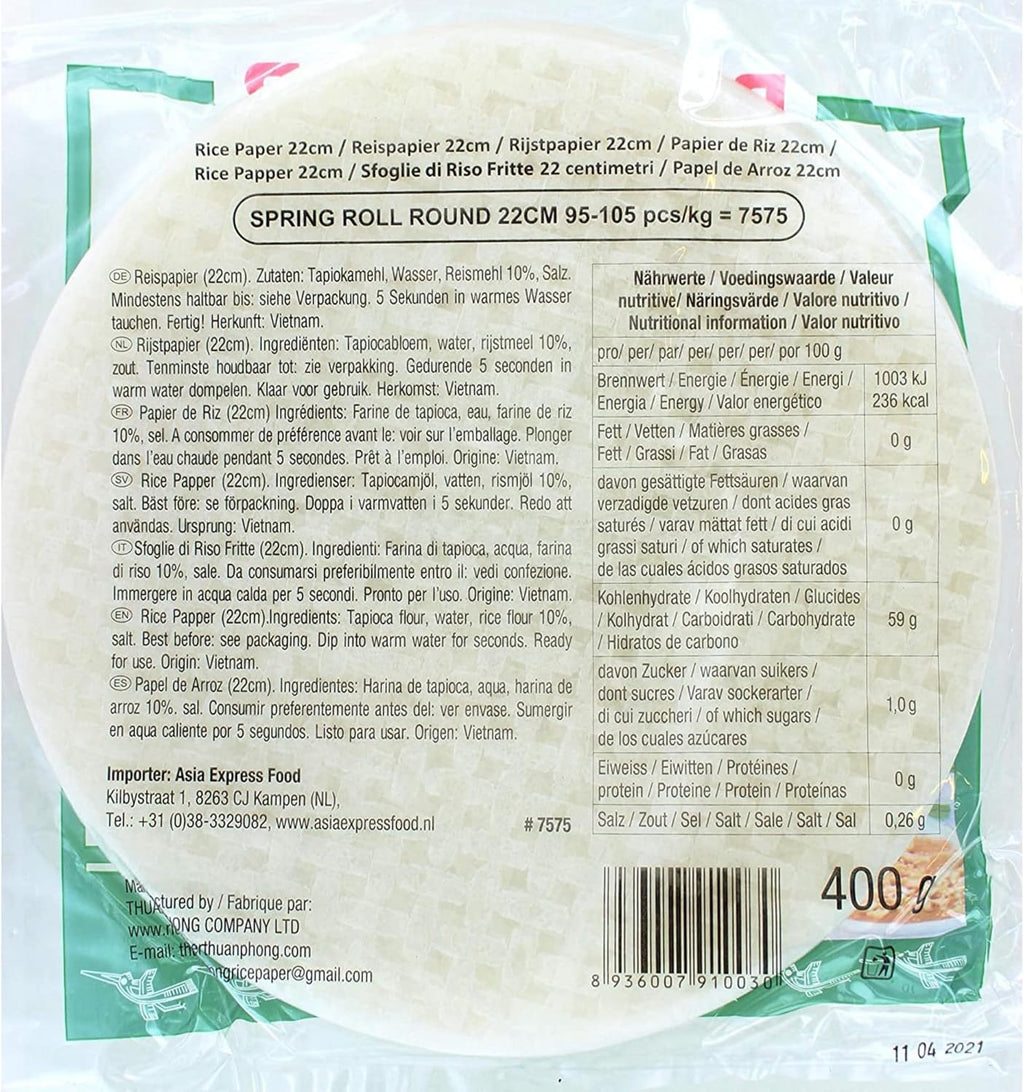 Bamboo Tree Feuilles de riz vietnamiennes pour rouleaux de printemps - 22 cm 400 g
