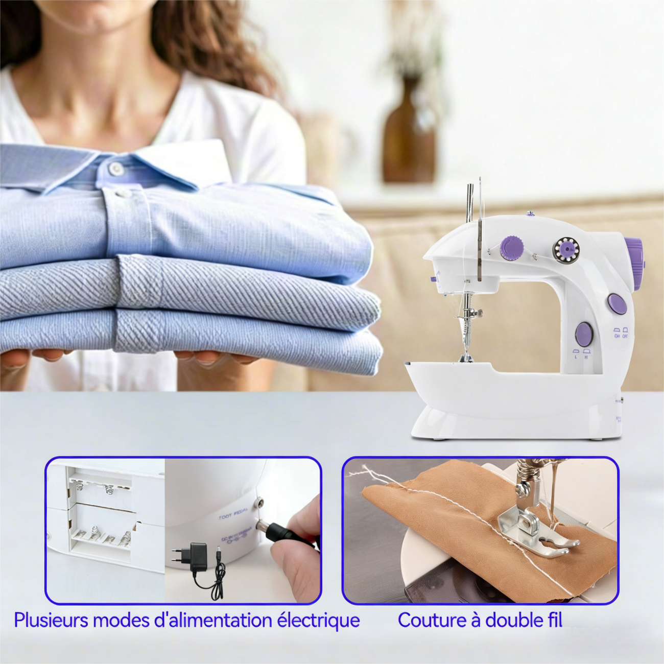 IAGREEA Machine à coudre électrique portable à pédale, mécanique, 6 V, 1 A alimentation secteur ou 4 piles AA avec pédale, 1 bobineuse, 1 bobineuse vide, 1 aiguille de rechange et 1 appareil d’ajutage