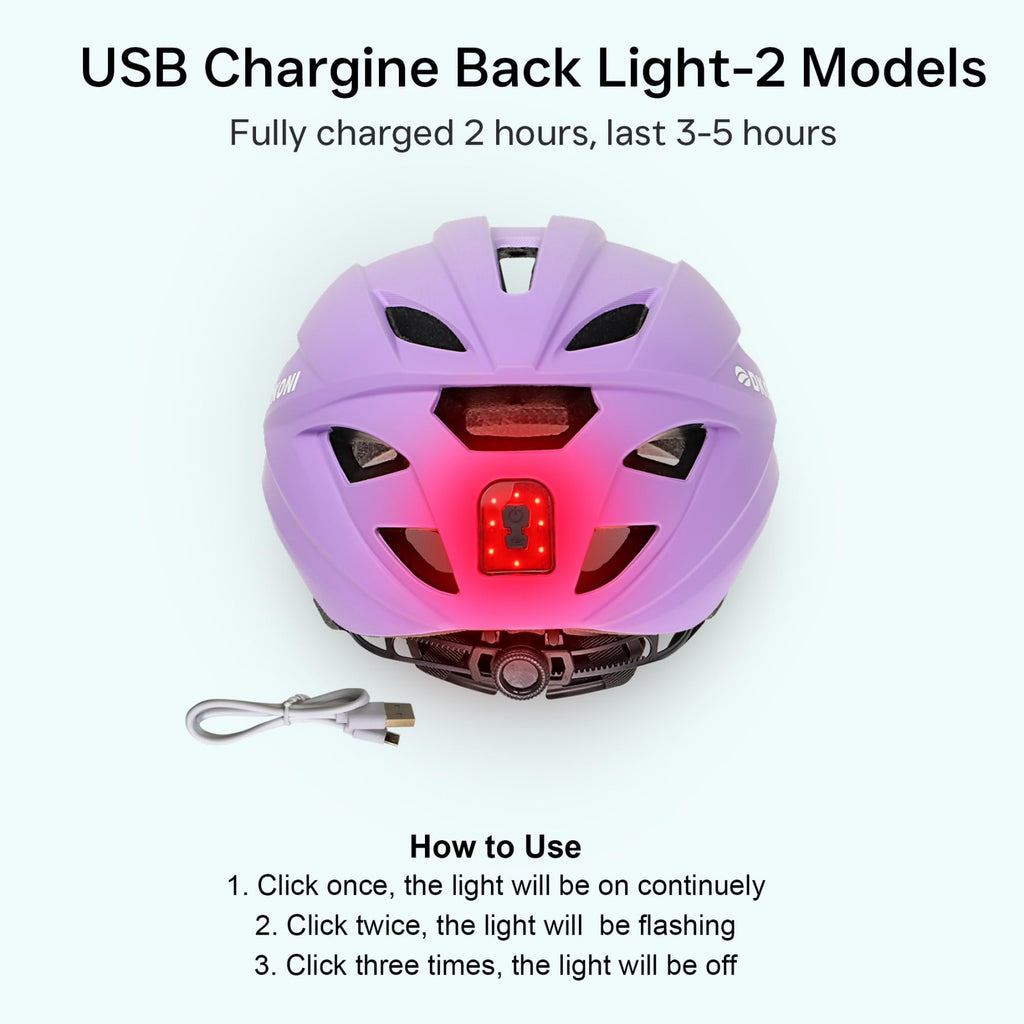 DKONI HS-086 Casque de vélo adulte avec lampe - Gris-Rose - Taille M (55-58 cm)