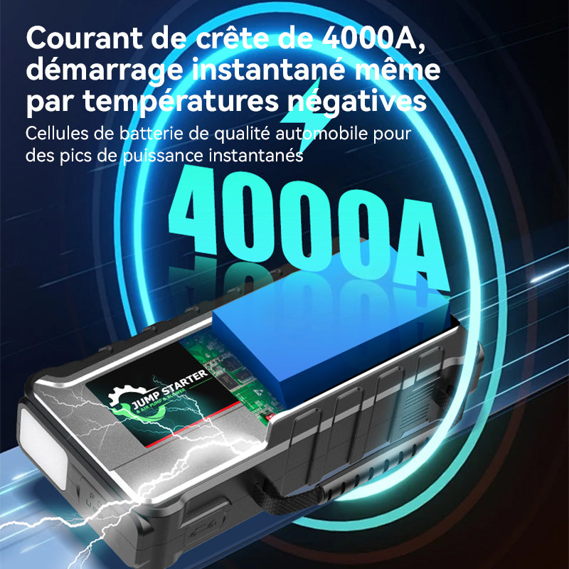 Porbi X11 Démarreur de Voiture avec Compresseur d'Air 3000A Démarreur de Voiture Portable, Booster de Batterie 24800mAh & Gonfleur de Pneus 150PSI