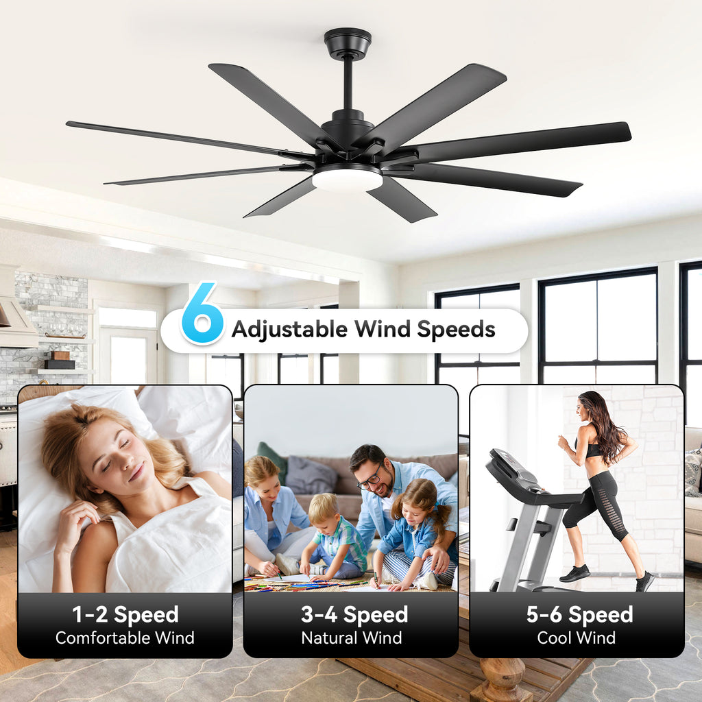 Sofucor 52K138 52 pouces Ventilateur de plafond avec lumière à tige noire avec 8 pales en ABS