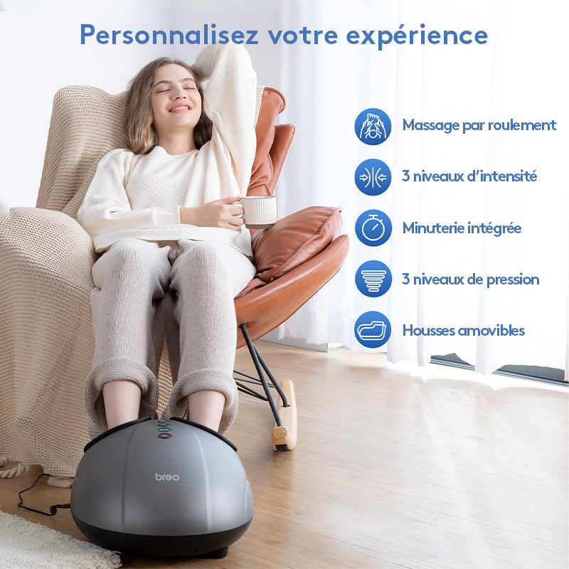 breo Appareil de massage des pieds chauffant, Pétrissage en profondeur, Massage shiatsu, Relaxation, Soulagement douleurs aux pieds, Fasciite plantaire