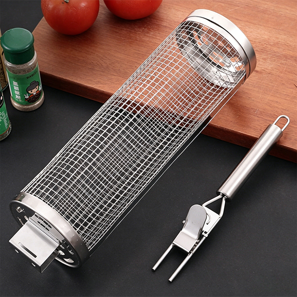 Huacan Panier cylindrique rotatif pour barbecue, grille de barbecue détachable en acier inoxydable, outil de barbecue fumé, portable extérieur 1 pièce