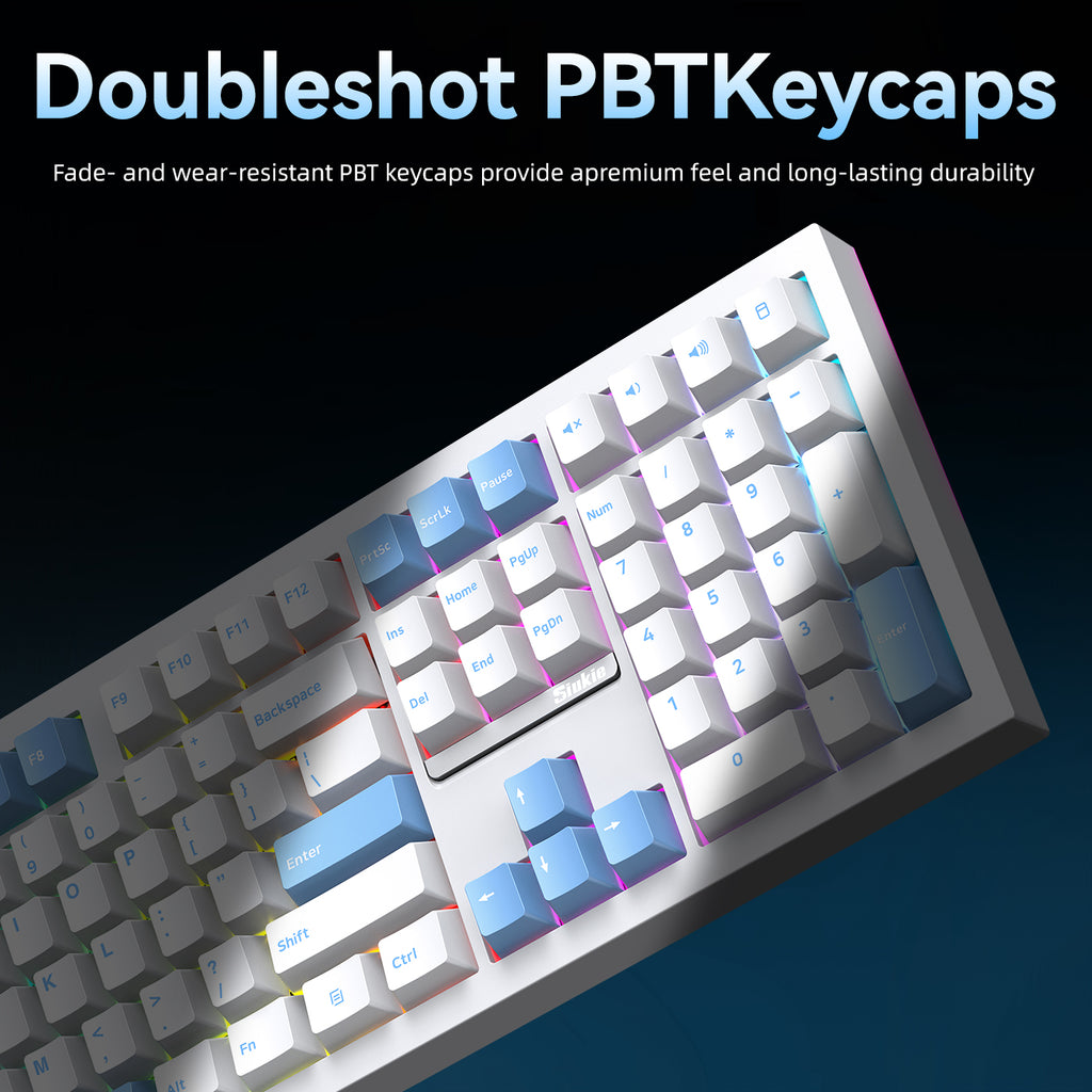 Siukie PL108W Clavier mécanique 108 touches, interrupteur détachable, 3 modes RGB, blanc