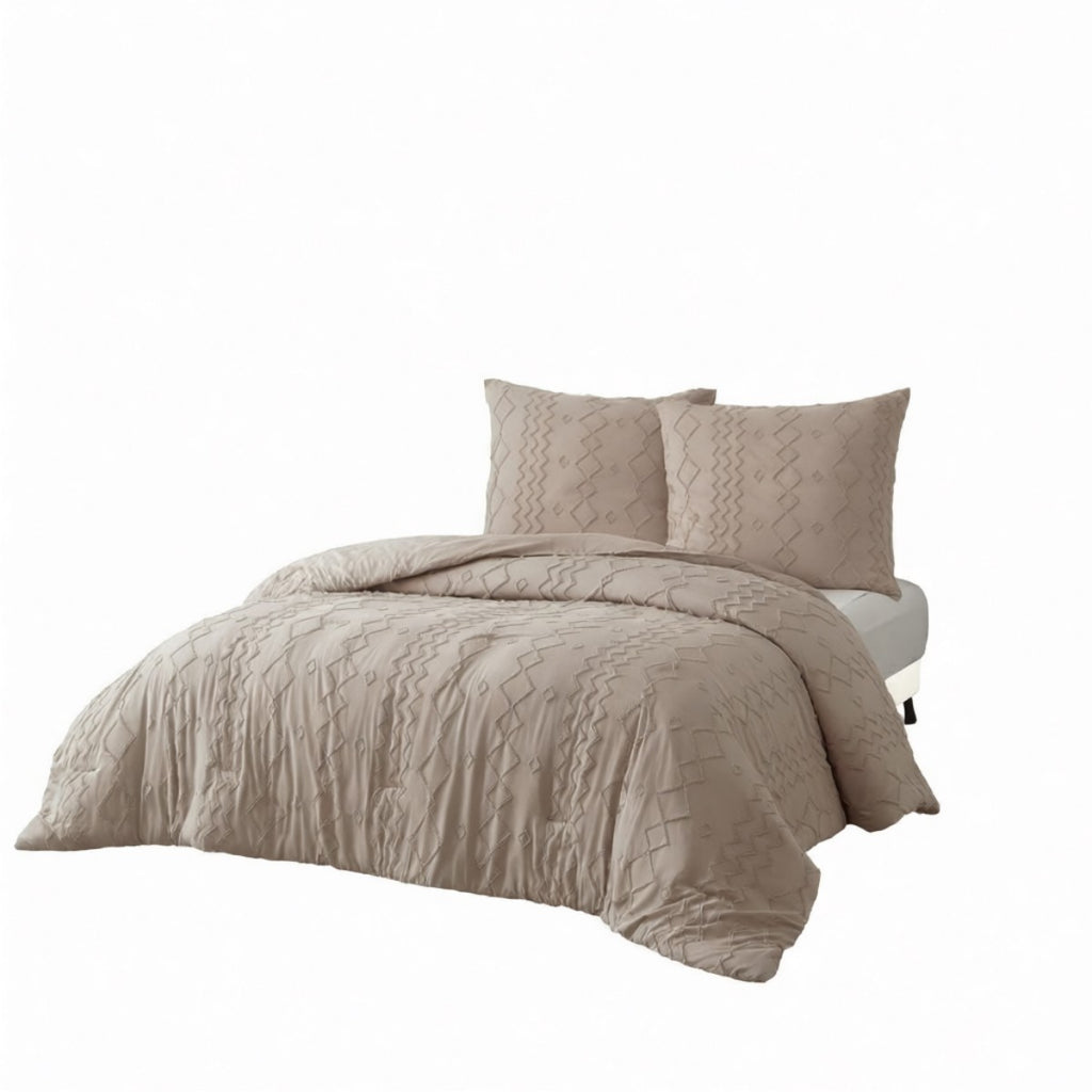 MEEALLHOME Parure de lit tuftée marron - 1 housse 200 x 220 cm et 2 taies 80 x 80 cm