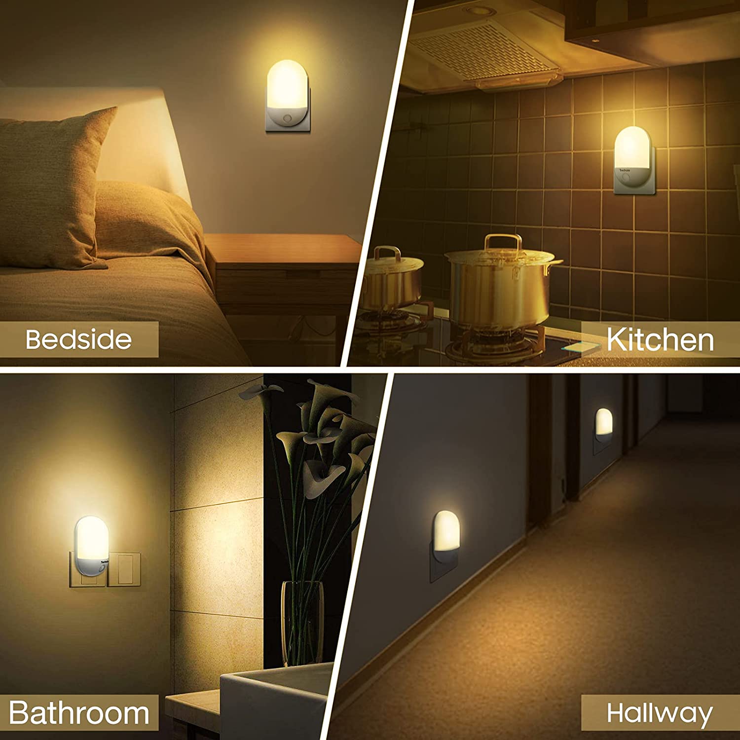 Hikers Capteur lumineux veilleuse, blanc chaud 2800-3200 K, LED SMD 0,5 W, 110-220 V, ABS + métal, 20 lm, pour chambre, chambre de bébé et entrée