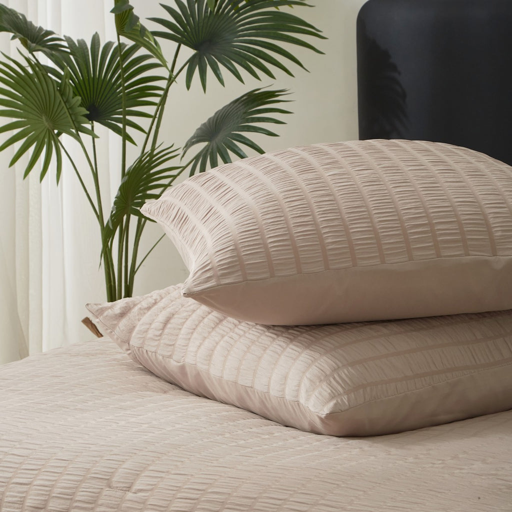 Meeallhome Parure de lit texturée Seersucker 260 x 240 cm/65 x 65 cm x 2 Kaki
