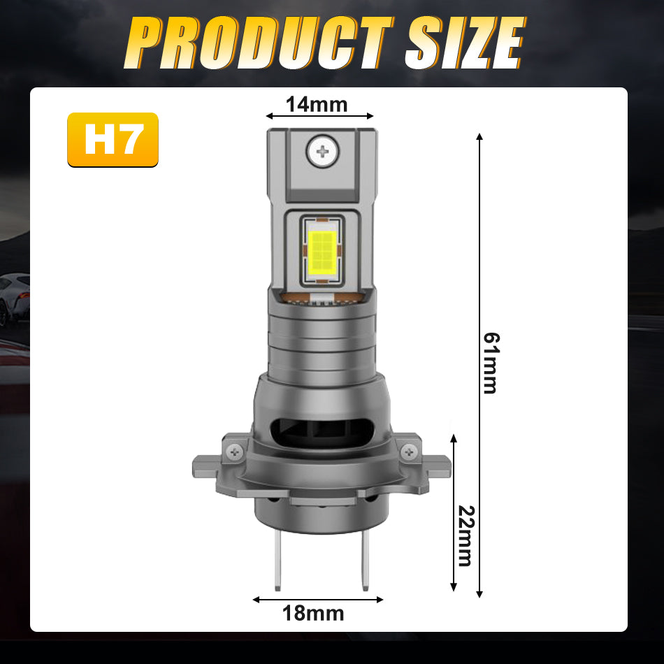Bullvision Ampoules de phare H7, 17000 lm, 6000 K blanc froid, format mini 1:1, ampoule H7 avec ventilateur de refroidissement, conception sans fil H7 pour feux de croisement et de route, lot de 2