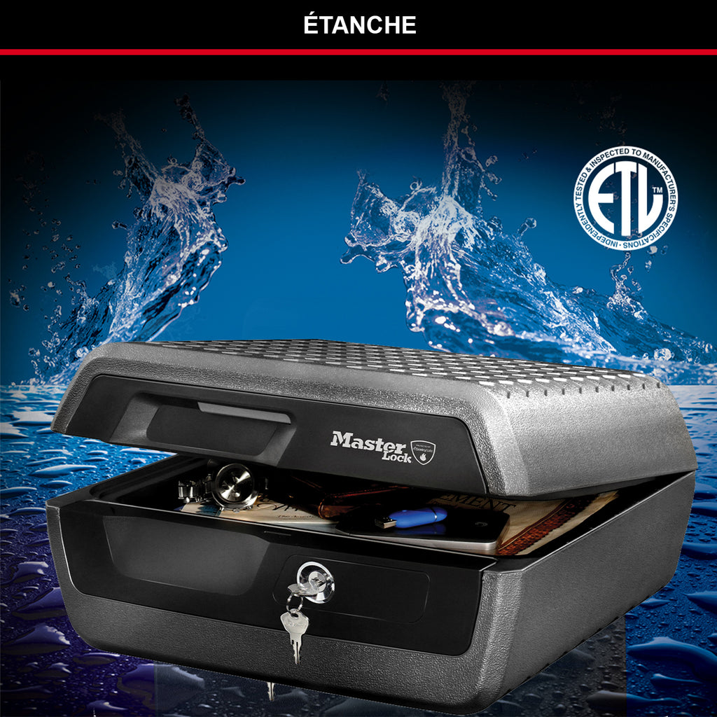 Master Lock boîte de sécurité certifiée résistante au feu et à l'eau, avec clé, 10 L, 419 x 193 x 375 mm, portable, pour la maison et les professionnels