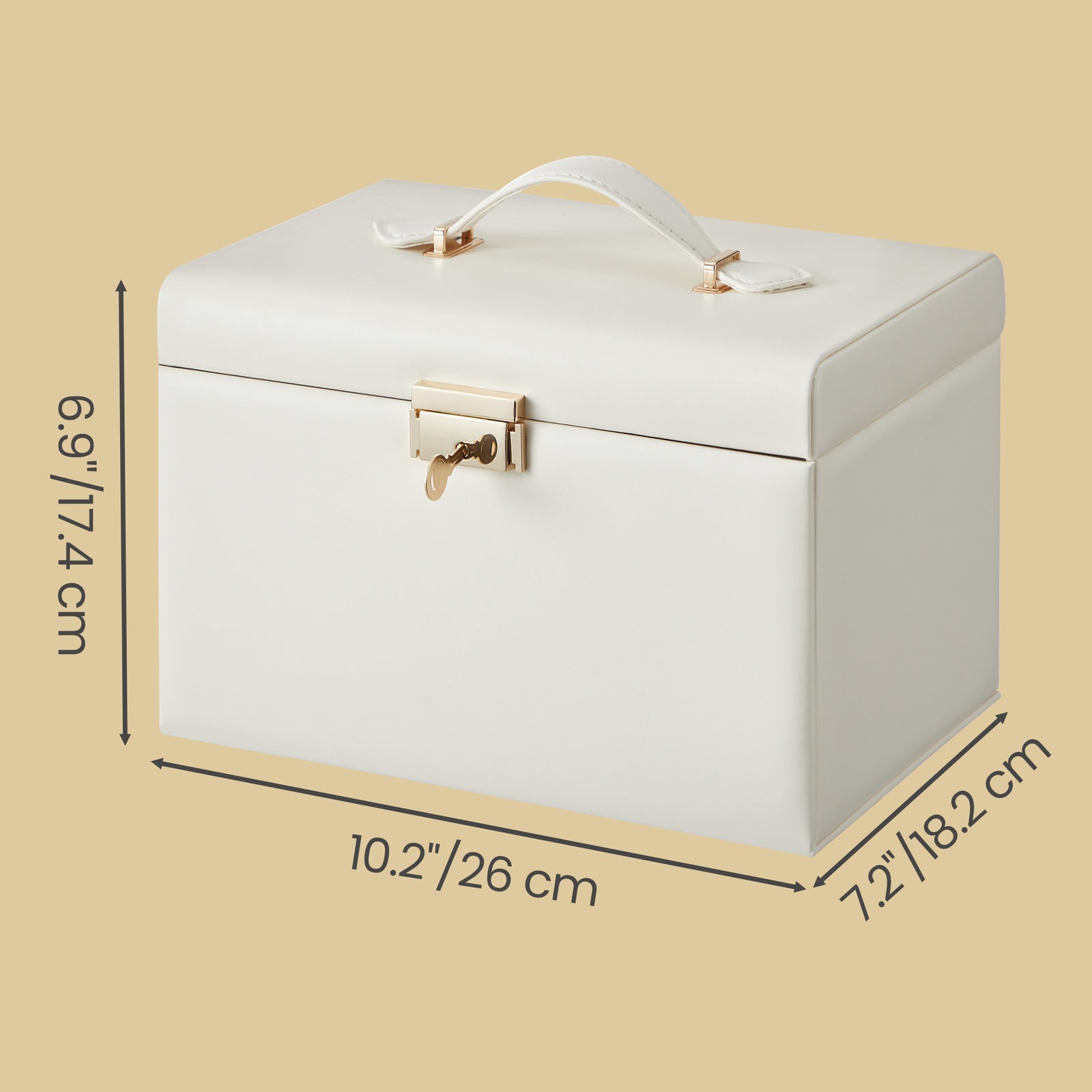 JOYFURNOS Boîte à bijoux 3 niveaux, Organisateur de bijoux avec 2 tiroirs, Étui à bijoux avec étui de voyage portable, Avec poignée, Verrouillable, Idée cadeau, Housse en PU blanc nuage, Doublure blanche crème