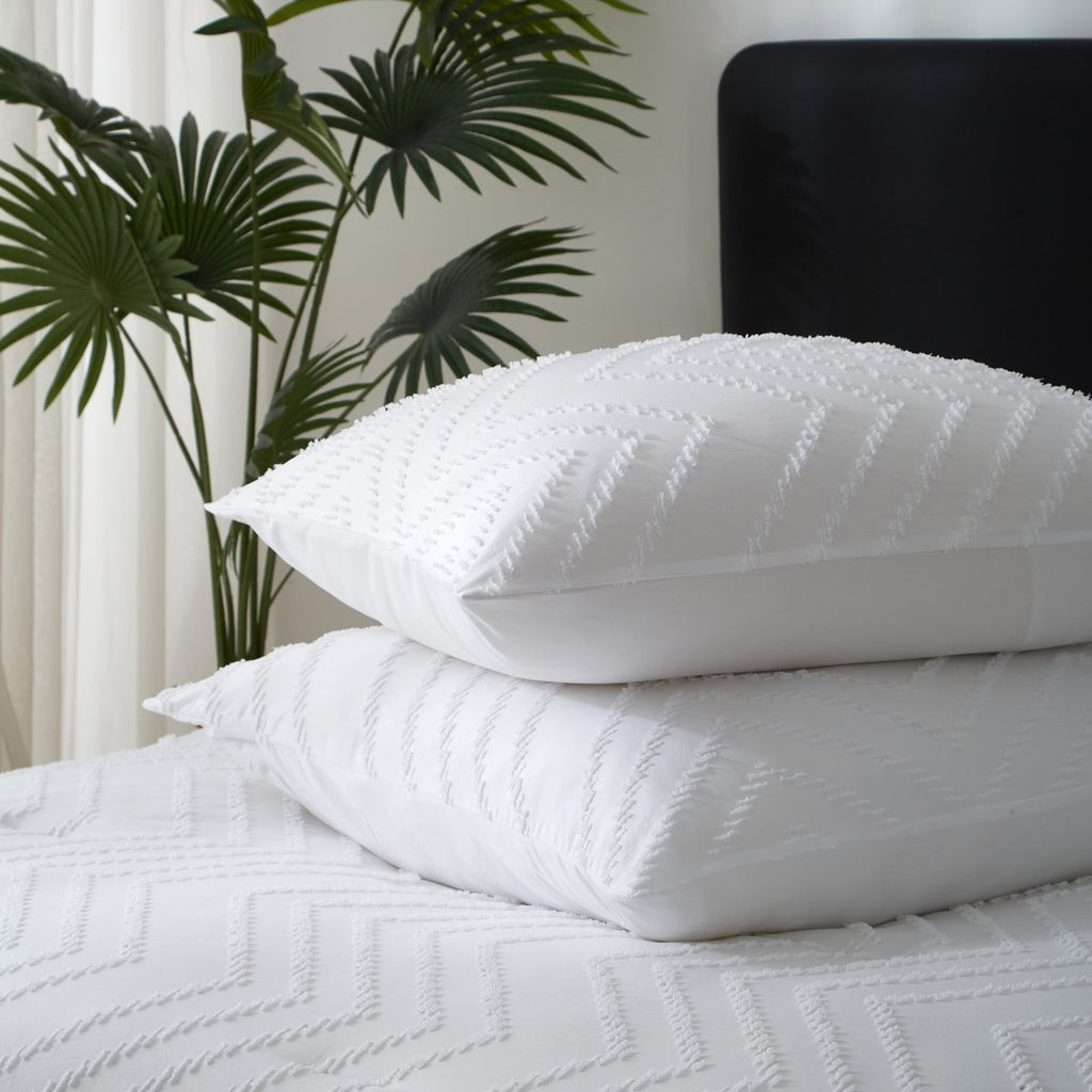 MEEALLHOME Parure de lit à motifs tuftés blanc - 1 housse 155 x 220 cm et 2 taies 80 x 80 cm