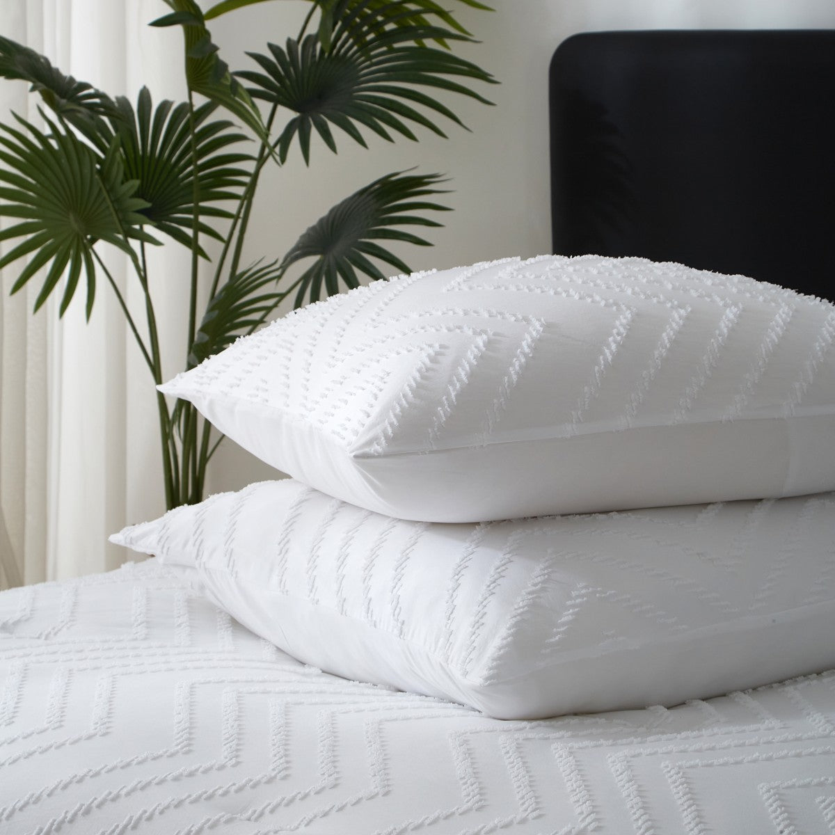MEEALLHOME Parure de lit à motifs tuftés blanc - 1 housse 155 x 220 cm et 2 taies 80 x 80 cm