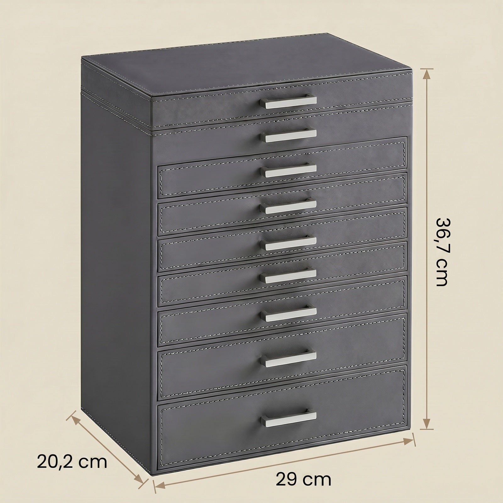 JOYFURNOS Grand Organisateur de Bijoux, Boîte à Bijoux à 8 Niveaux avec Miroir, 7 Tiroirs, Étui de Rangement Moderne, Idée Cadeau, Gris Foncé