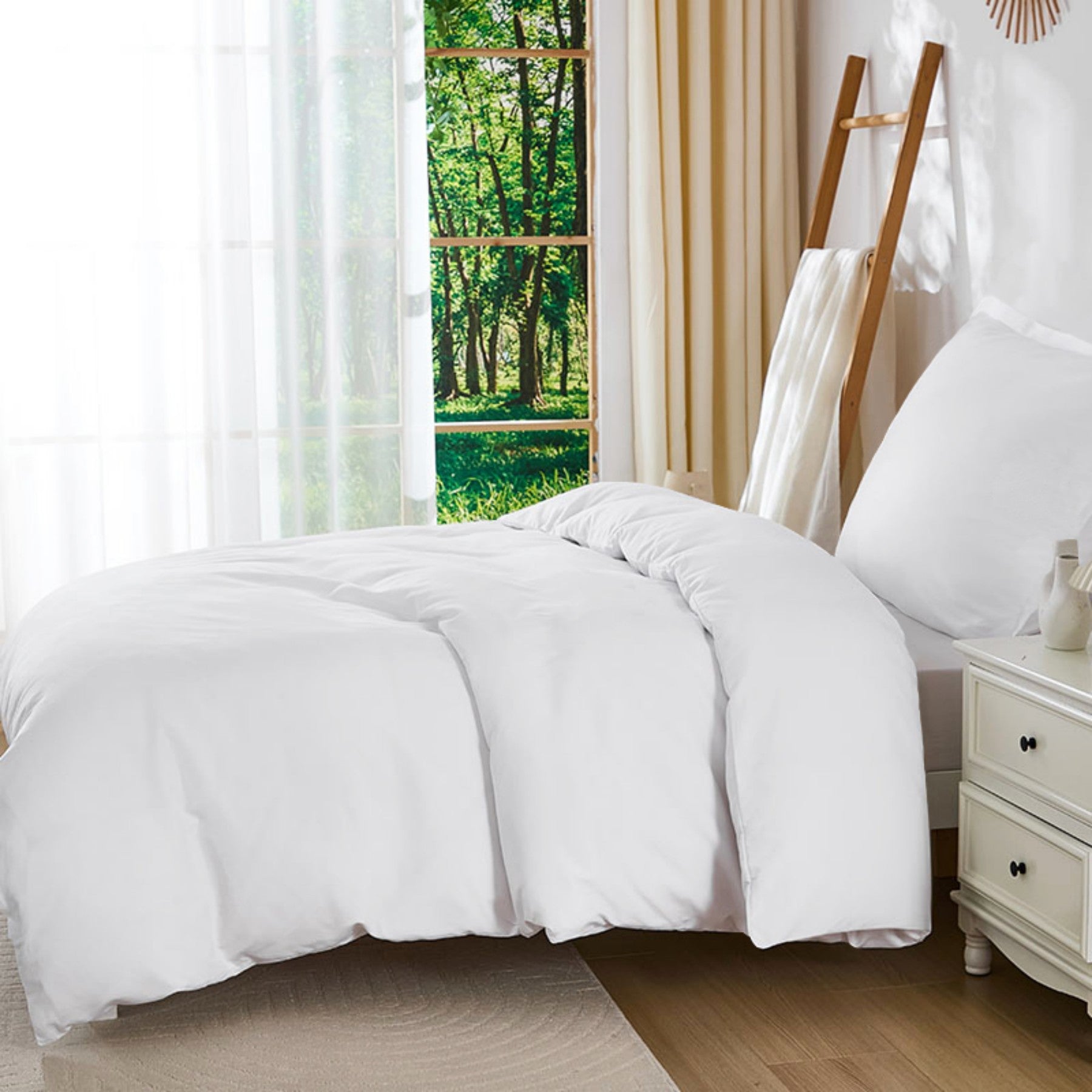 LeBonsoir Parure de lit avec housse de couette 140 x 200 cm et 1 taie d'oreiller 65 x 65 cm - Blanc