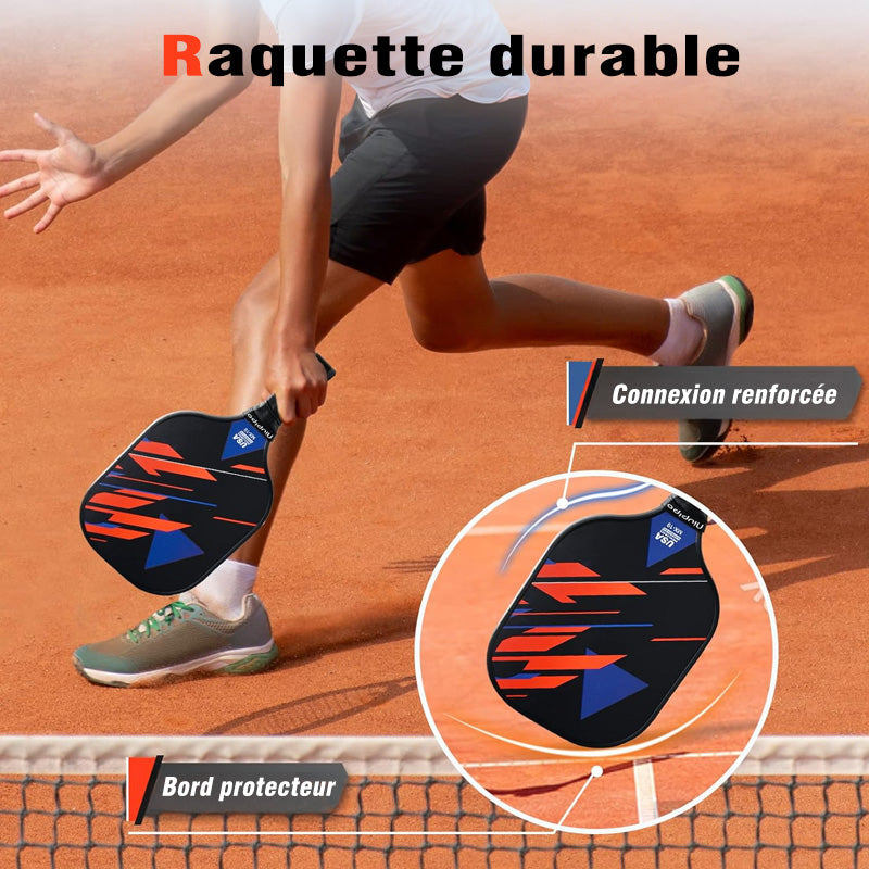 NIUPIPO MX-19 Lot de 4 raquettes de pickleball, 4 bandes de préhension, 4 balles et un sac de transport