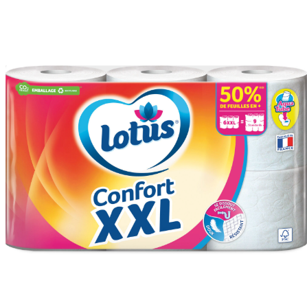 Lotus papier toilette confort extra XXL, cœur jetable Aqua-Tube, 6 rouleaux