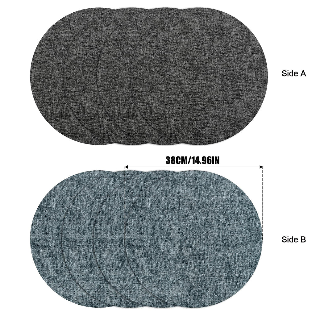 WhereHike Sets de table ronds de 14,9 po, Double face en similicuir résistants à la chaleur, Imperméables, résistants à l’huile, lavables et protecteurs, Vinyle essuyable pour intérieur et extérieur, 4 pièces