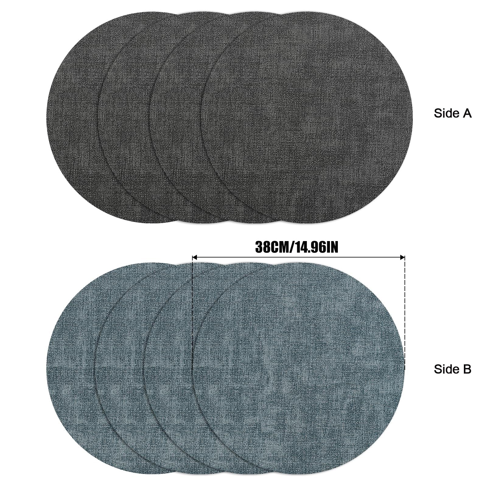 WhereHike Sets de table ronds de 14,9 po, Double face en similicuir résistants à la chaleur, Imperméables, résistants à l’huile, lavables et protecteurs, Vinyle essuyable pour intérieur et extérieur, 4 pièces