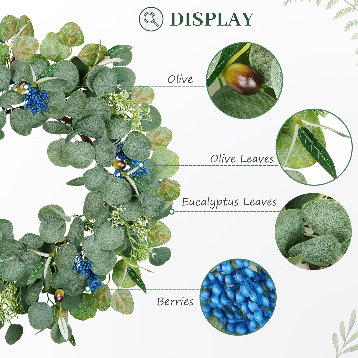 DDHS Couronne d'olivier et d'eucalyptus 18 pouces - 1 pièce