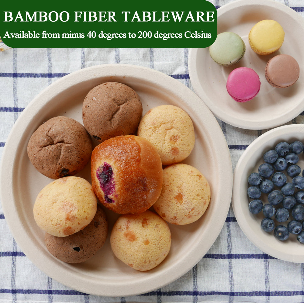 Rui bamboo Assiettes jetables en fibre de bambou 6 pouces Lot de 100