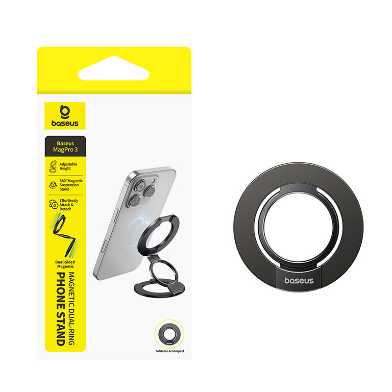 Baseus MagPro 3 Support téléphone magnétique à double anneau - Noir cosmique