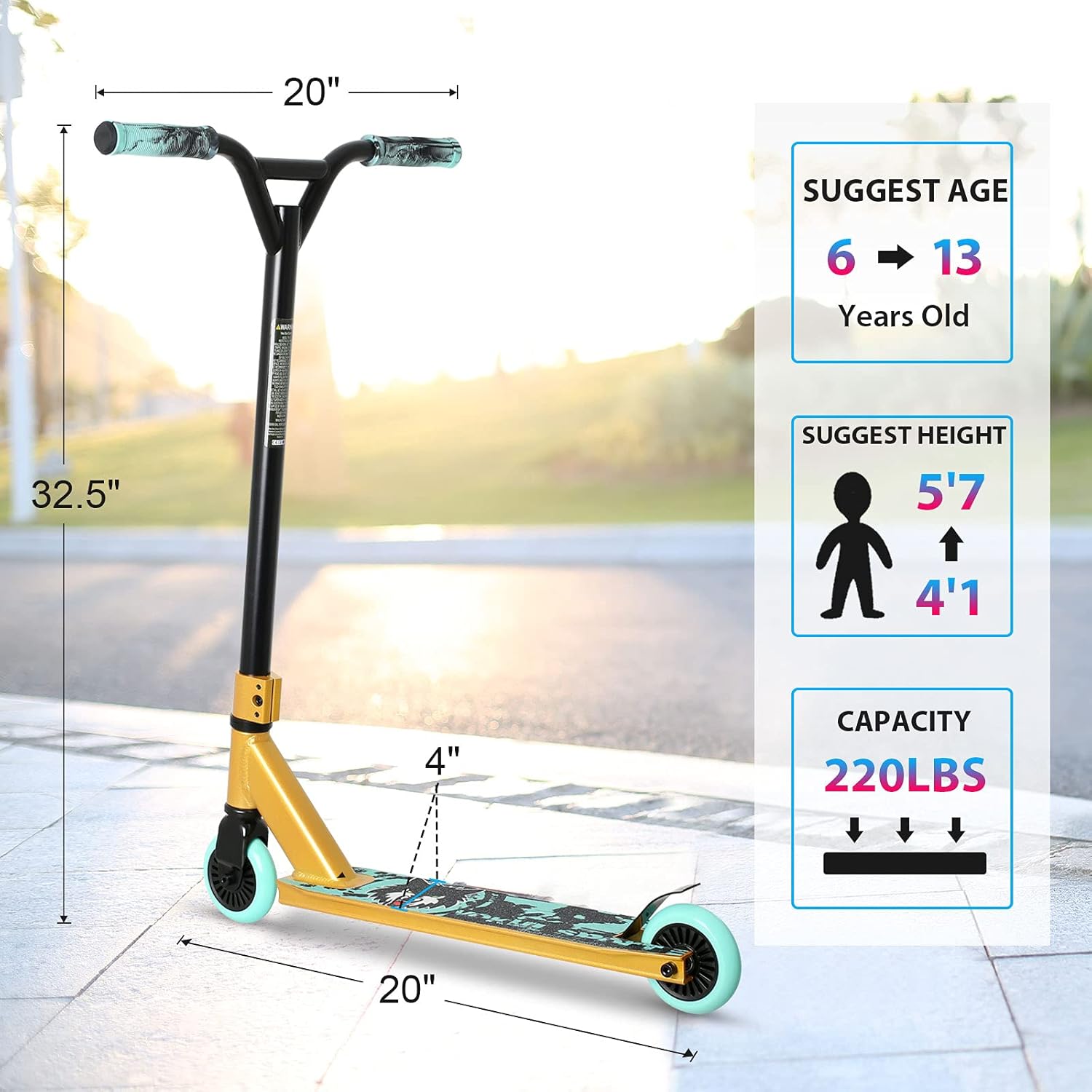 VOKUL S2 Pro Trottinette freestyle BMX pour enfants dès 6 ans de niveau débutant en aluminium