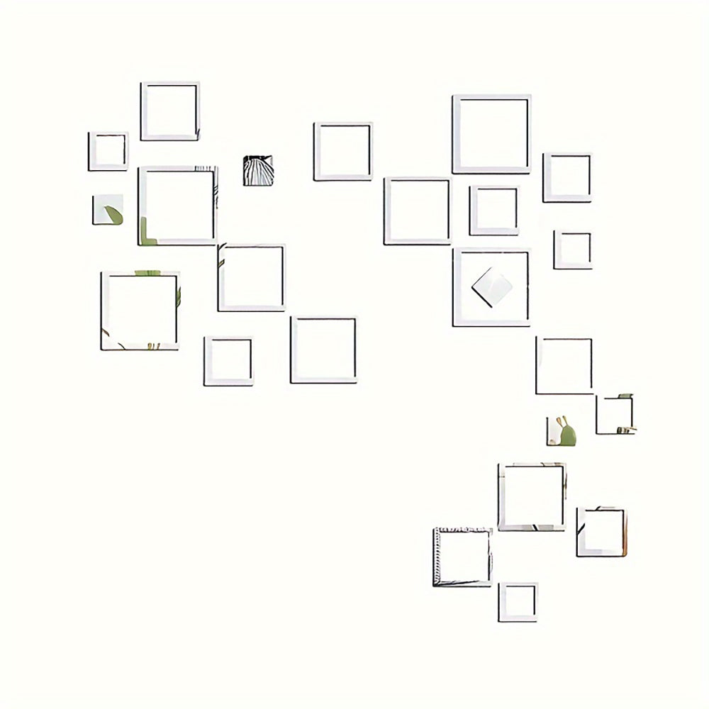 WhereHike Lot de 24 autocollants rectangulaires évidés en acrylique PVC finition miroir, auto-adhésifs, imperméables, amovibles, Argent