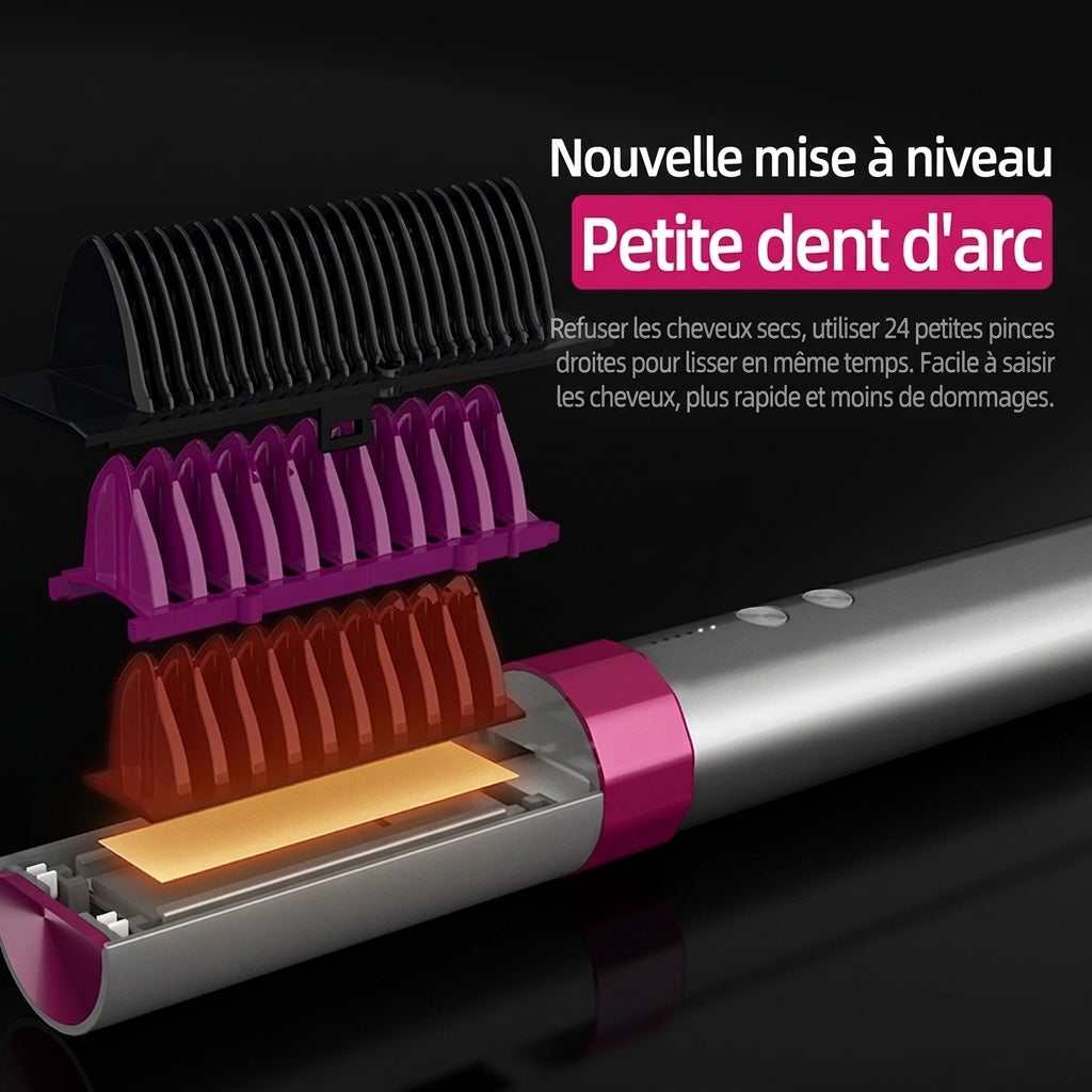 K·SKIN KD382 Brosse lissante/Lisseur, Soin des cheveux aux ions négatifs + Chauffage rapide PTC, 6 réglages de température 130-200℃, Conception de batterie au lithium sans fil