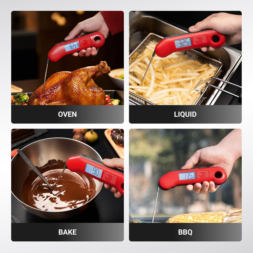 ThermoMaven Thermomètre à viande numérique précis et étanche avec affichage rétroéclairé - Rouge