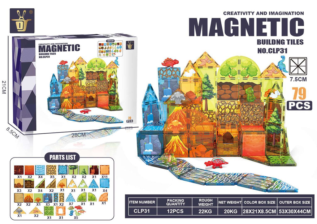 XINQIYUAN Ensemble de blocs de construction magnétiques dinosaures 7,5 cm 79 pièces jouet éducatif pour enfants [Mélange aléatoire – Couleurs de l'image principale uniquement]
