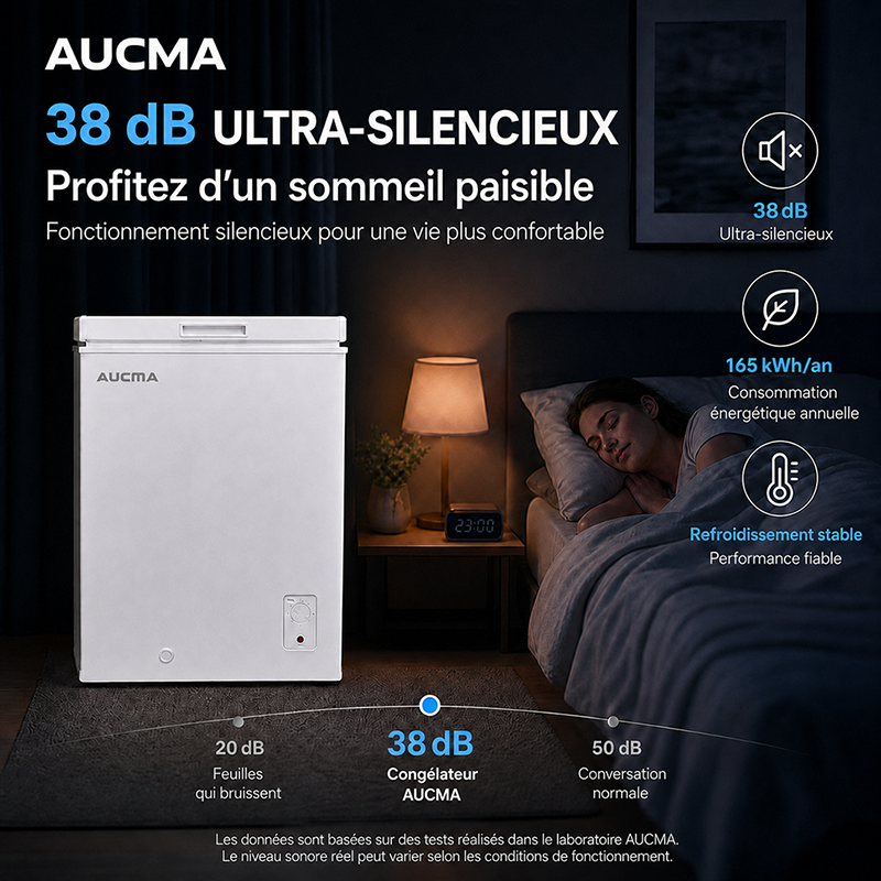 AUCMA 95 L Congélateur Coffre Convertible, Réfrigérateur & Congélateur Réversible, Mini Congélateur Profond Ouverture par le Haut, Classe Énergétique E, Fonctionnement Silencieux, Thermostat à 7 Niveaux, Panier Amovible & Tuyau de Dégivrage, Convient
