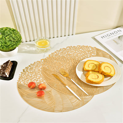 Lot de 6 sets de table ronds en PVC doré motif fleur de mer, décoration de table de fête, dessous de vase, sets de table pour fête et mariage