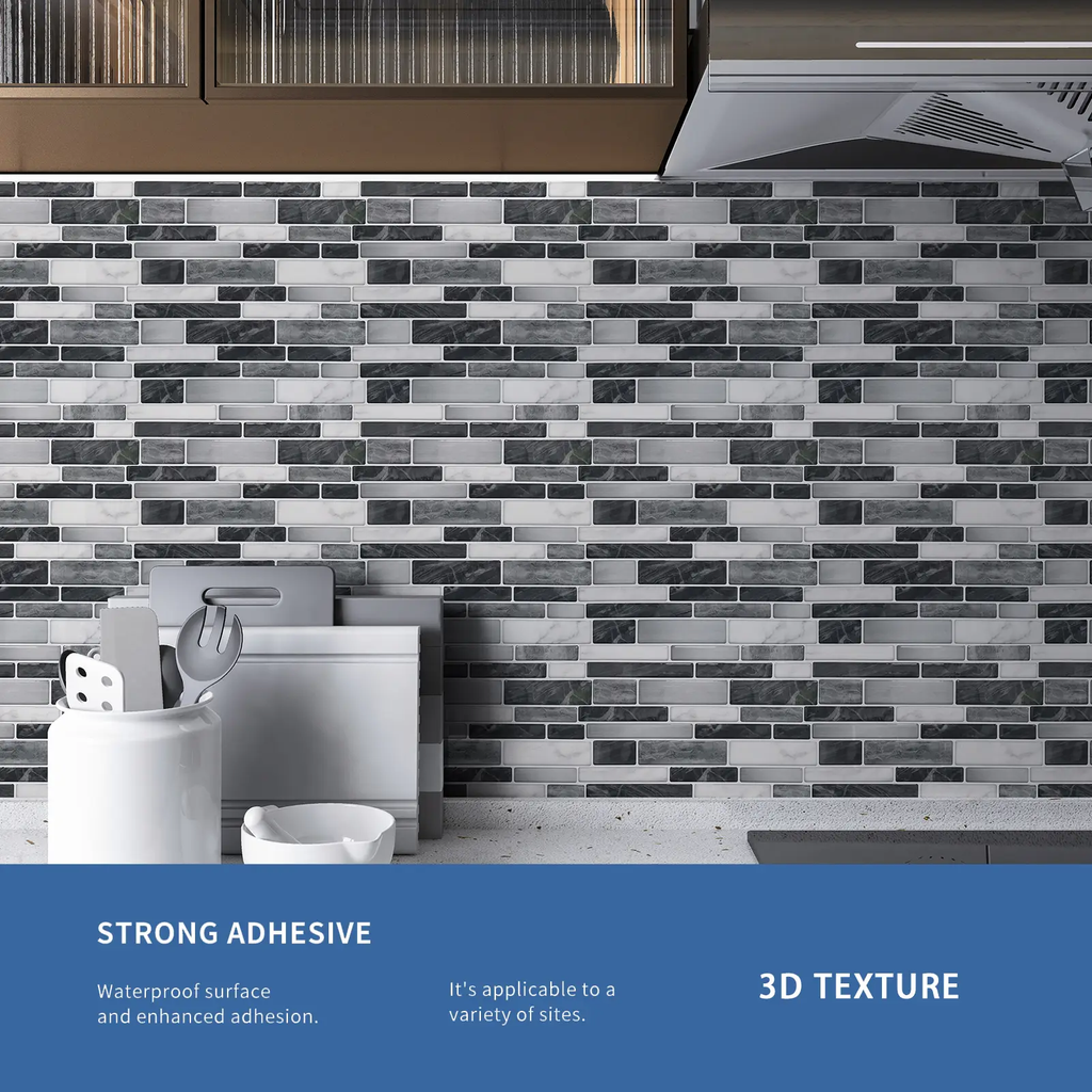 Art3d Lot de 10 carreaux de mur autocollants, revêtement de plan de travail en vinyle à décoller et à coller pour cuisine, 30 x 30 cm, carreaux décoratifs texturés