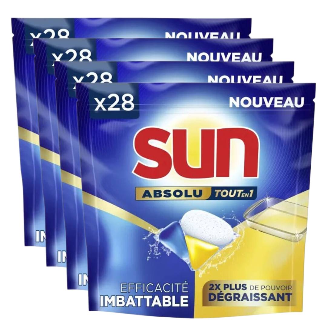 Sun Absolut All-in-1 Capsules Lave-vaisselle Dégraissantes 4 x 28 Capsules (= 112 Capsules)