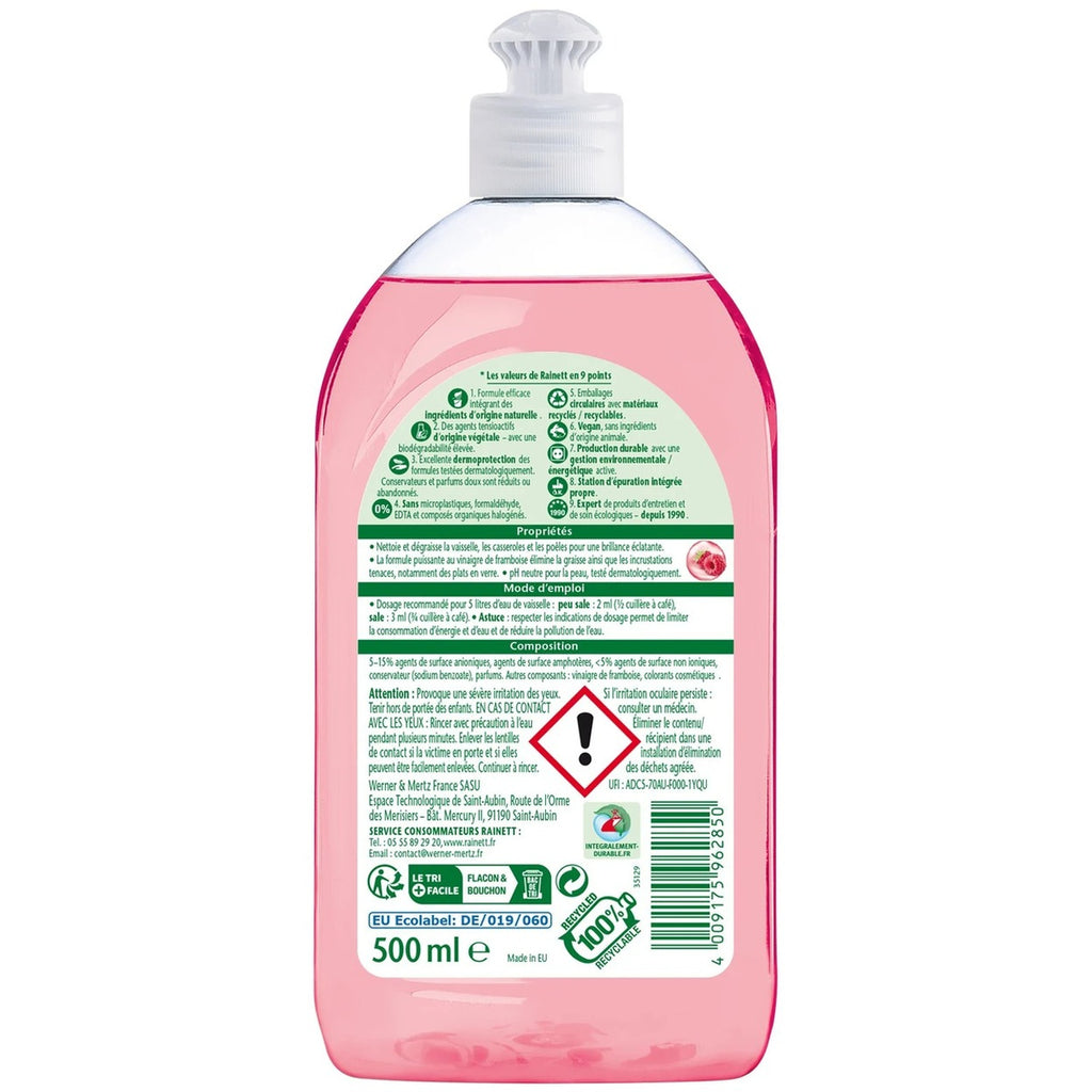 Rainett Eco Liquide Vaisselle Super Dégraissant Vinaigre de Framboise 3 x 500 ml (= 1,5 L)