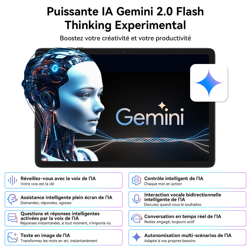 Tablette TABWEE T20 10,1 pouces, 24 Go (8 + 16) de RAM + 256 Go de ROM/2 To TF, Gemini AI, processeur T606 octa-core + appareil photo 8 Mpx, batterie 5 000 mAh, Widevine L1, tablette 2-en-1 avec clavier/souris/stylet