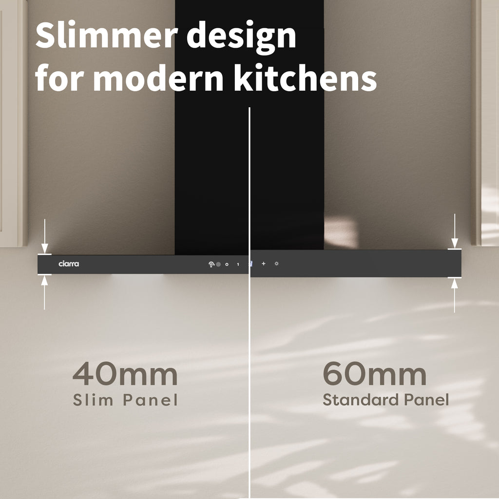 CIARRA Hotte aspirante murale 90 cm, Design panneau ultra-fin 40 mm en verre noir, Commandes gestuelle et tactile, 650 m³/h, Classe énergétique A+++, Évacuation et recyclage CRGCB9102-SLIM