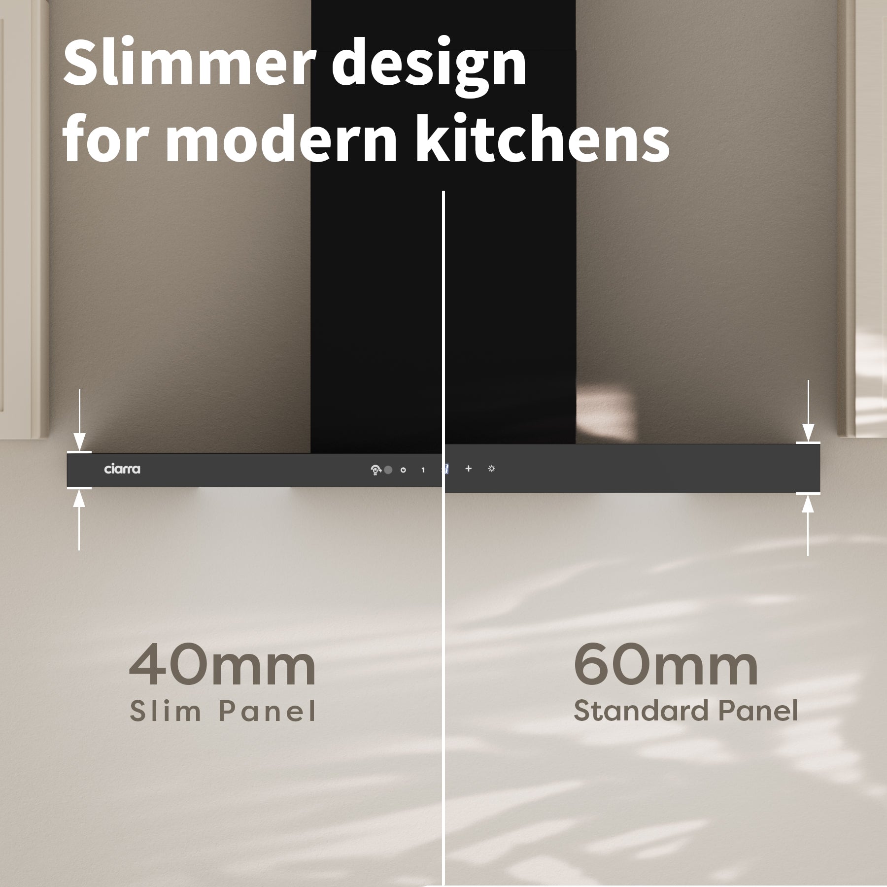 CIARRA Hotte aspirante murale 90 cm, Design panneau ultra-fin 40 mm en verre noir, Commandes gestuelle et tactile, 650 m³/h, Classe énergétique A+++, Évacuation et recyclage CRGCB9102-SLIM